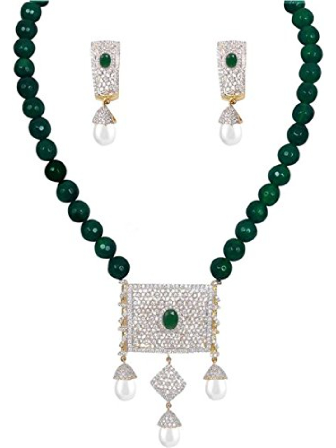 YouBella American Diamond Gold Plated Necklace with Earrings for Women (Green)