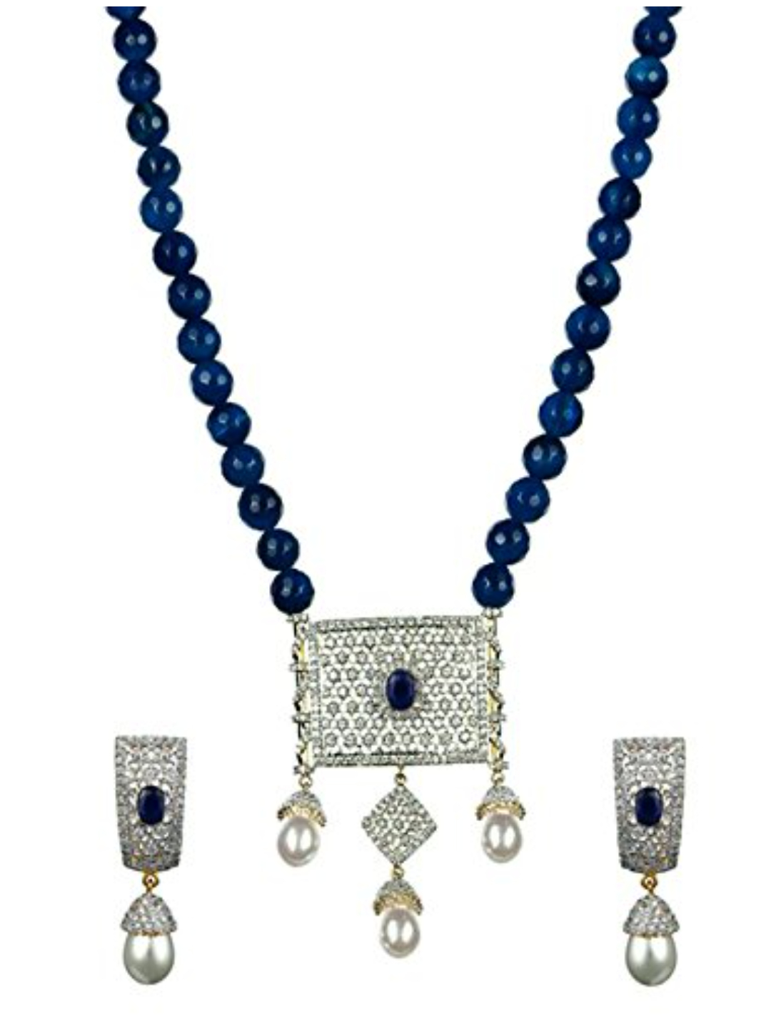 YouBella American Diamond Gold Plated Exclusive Necklace Set/Jewellery Set with Earrings for Girls and Women (Blue)