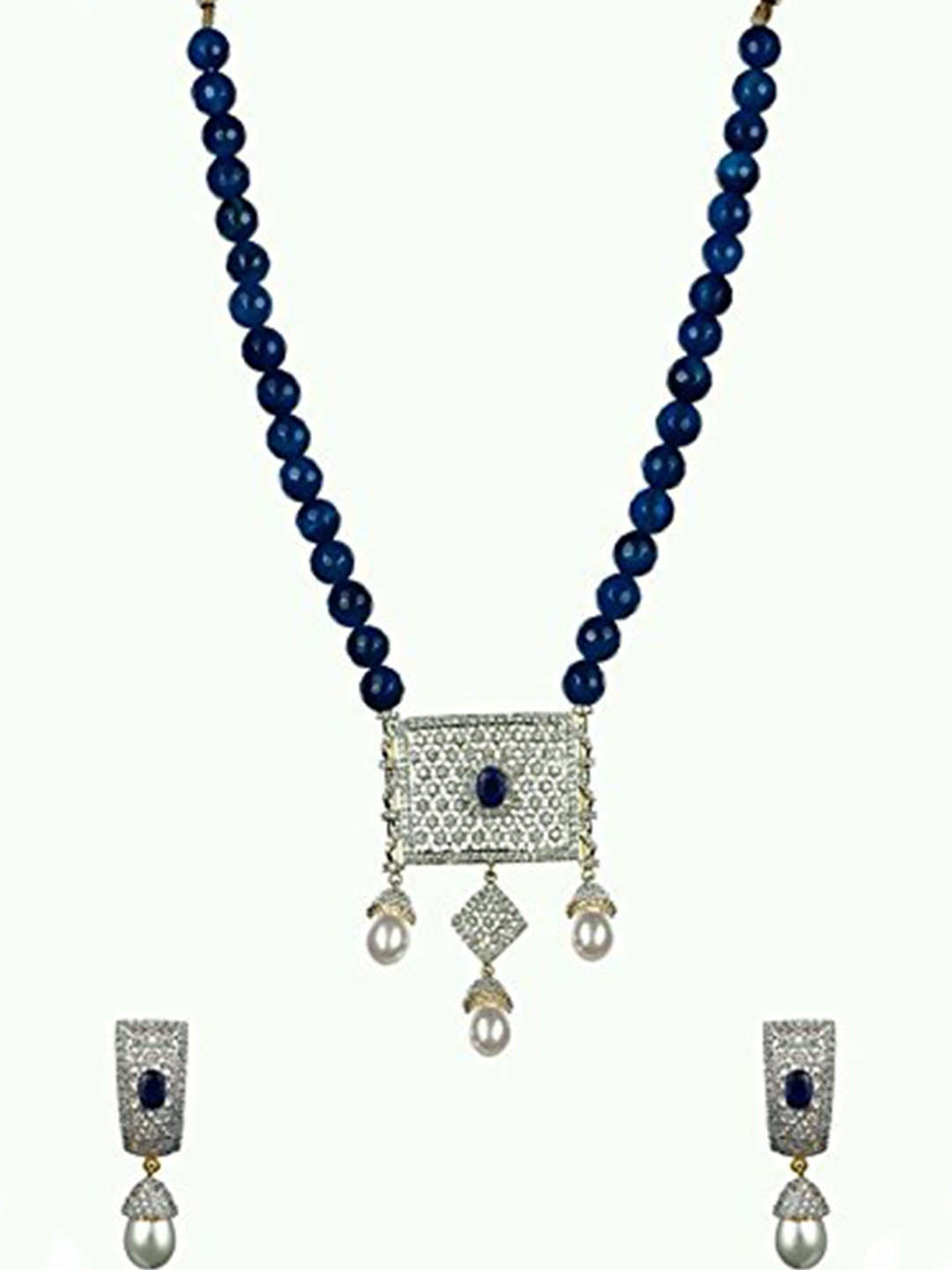 YouBella American Diamond Gold Plated Exclusive Necklace Set/Jewellery Set with Earrings for Girls and Women (Blue)