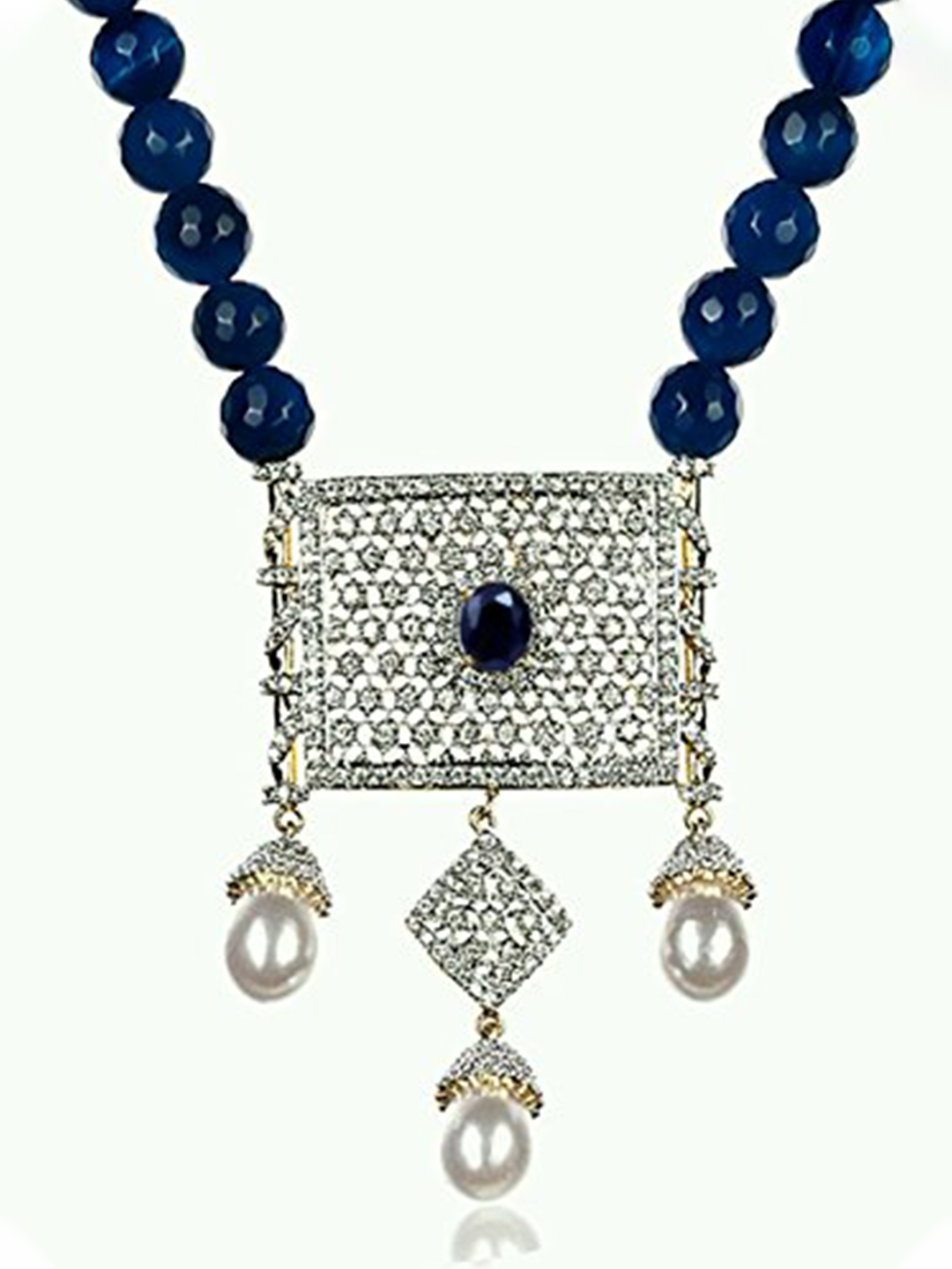 YouBella American Diamond Gold Plated Exclusive Necklace Set/Jewellery Set with Earrings for Girls and Women (Blue)