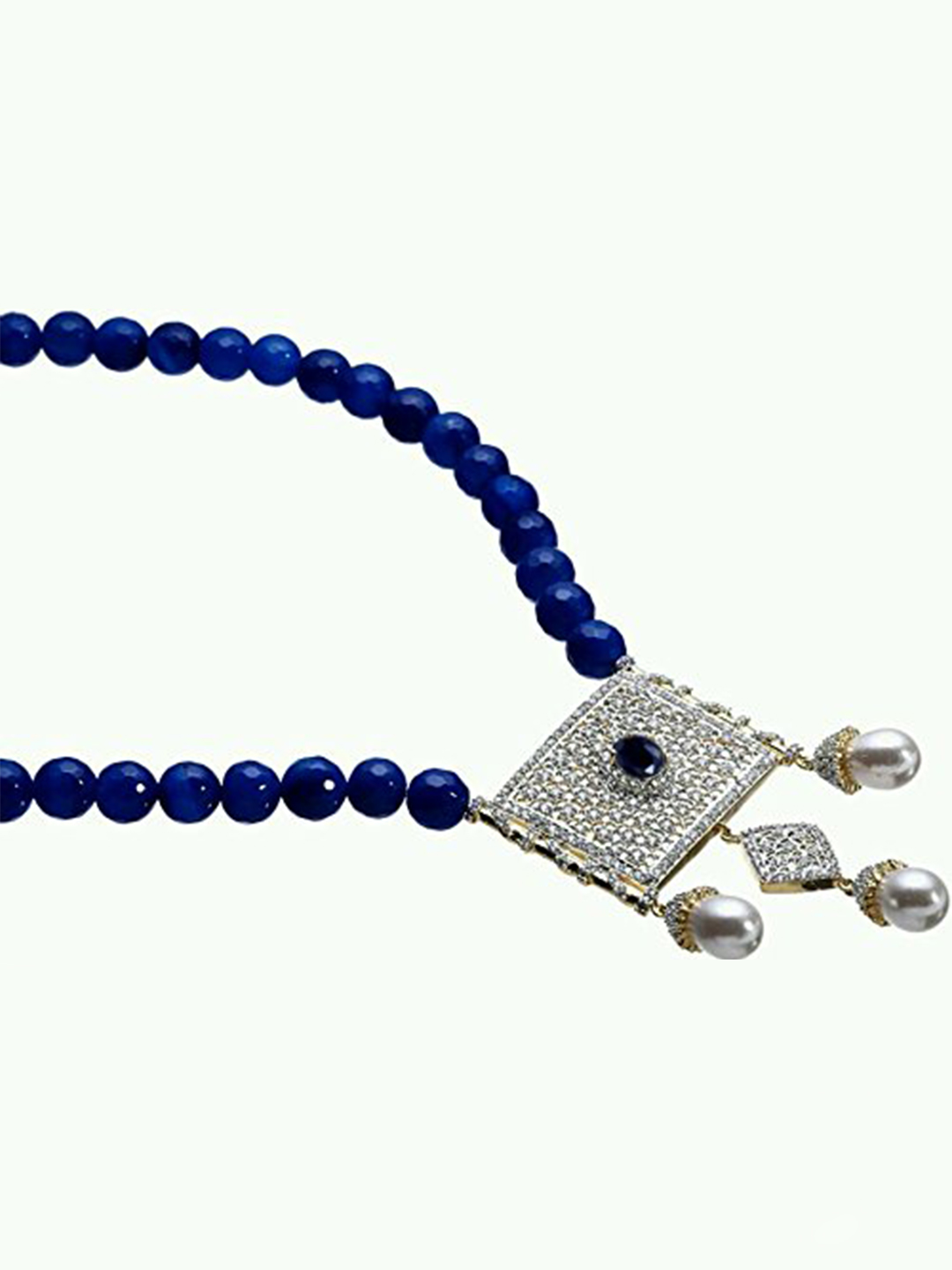 YouBella American Diamond Gold Plated Exclusive Necklace Set/Jewellery Set with Earrings for Girls and Women (Blue)