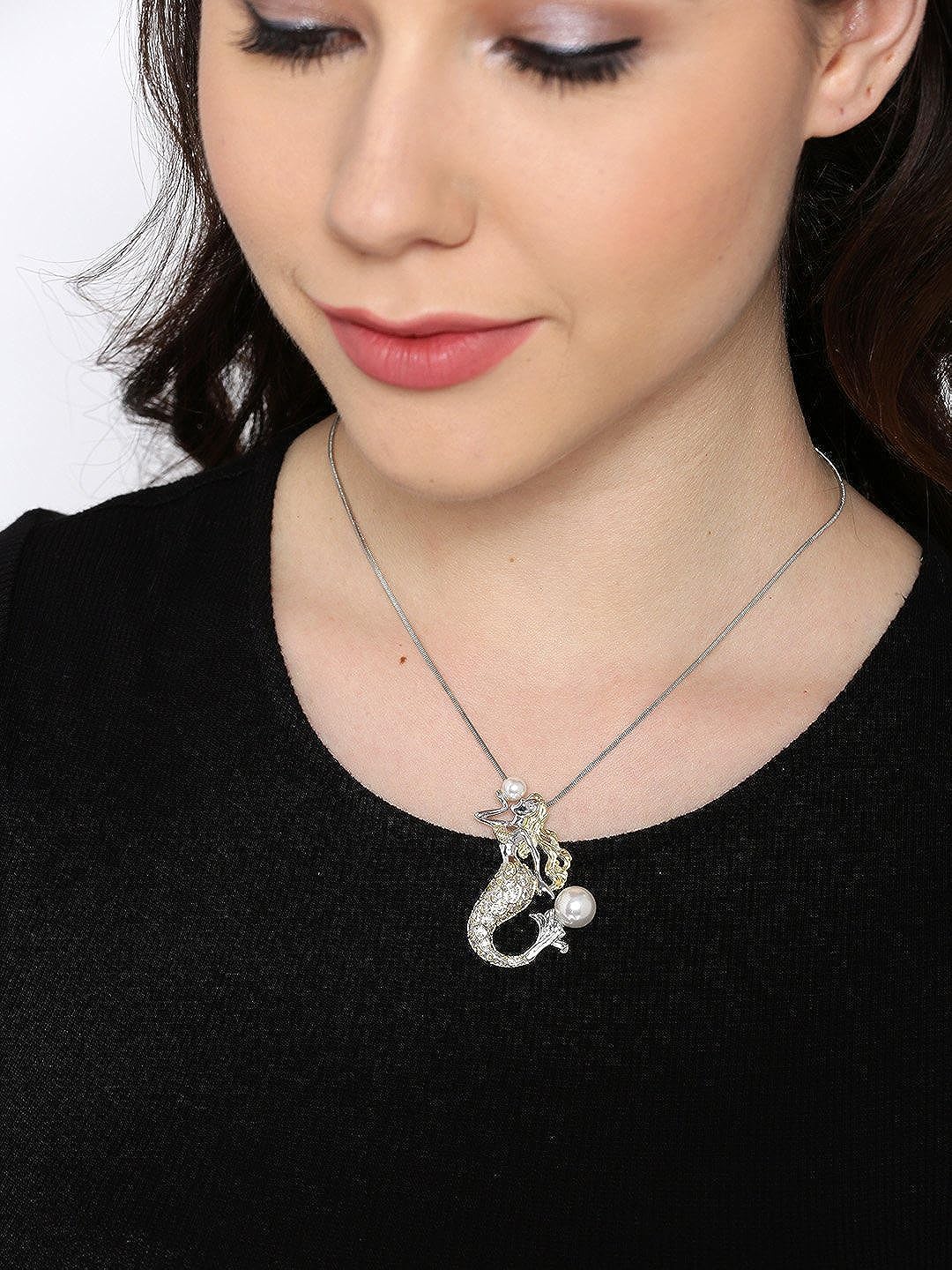 Valentine Gifts : YouBella Jewellery Zircon Studded Designer Mermaid Pendant Necklace Jewellery for Girls/Women