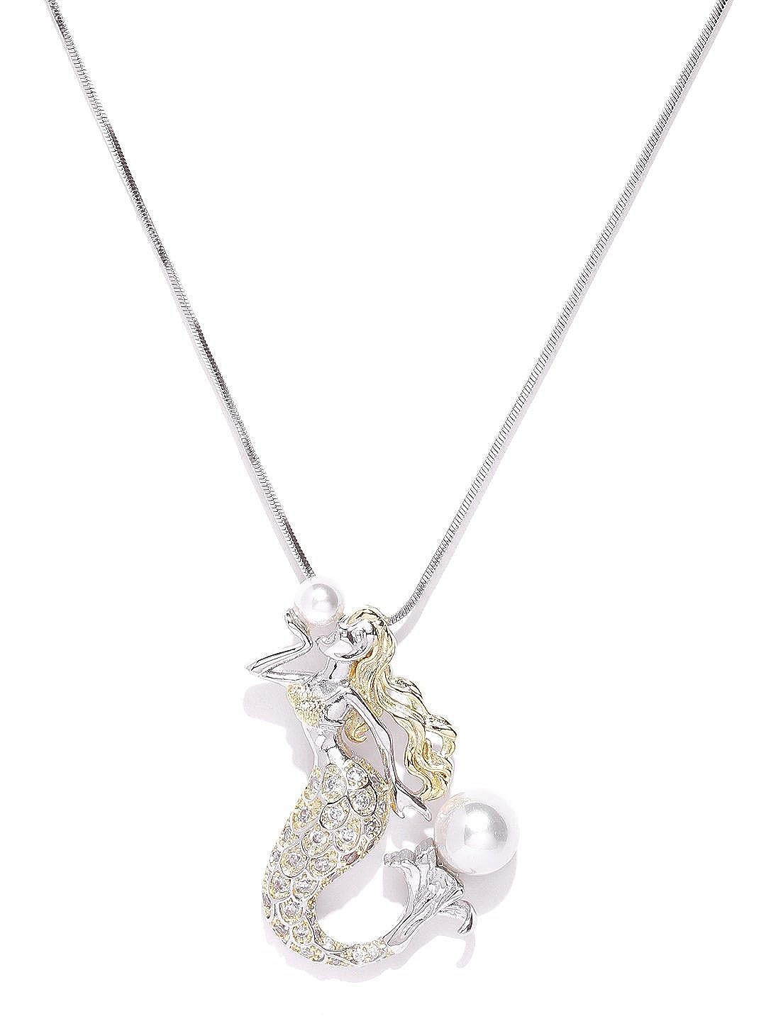 Valentine Gifts : YouBella Jewellery Zircon Studded Designer Mermaid Pendant Necklace Jewellery for Girls/Women