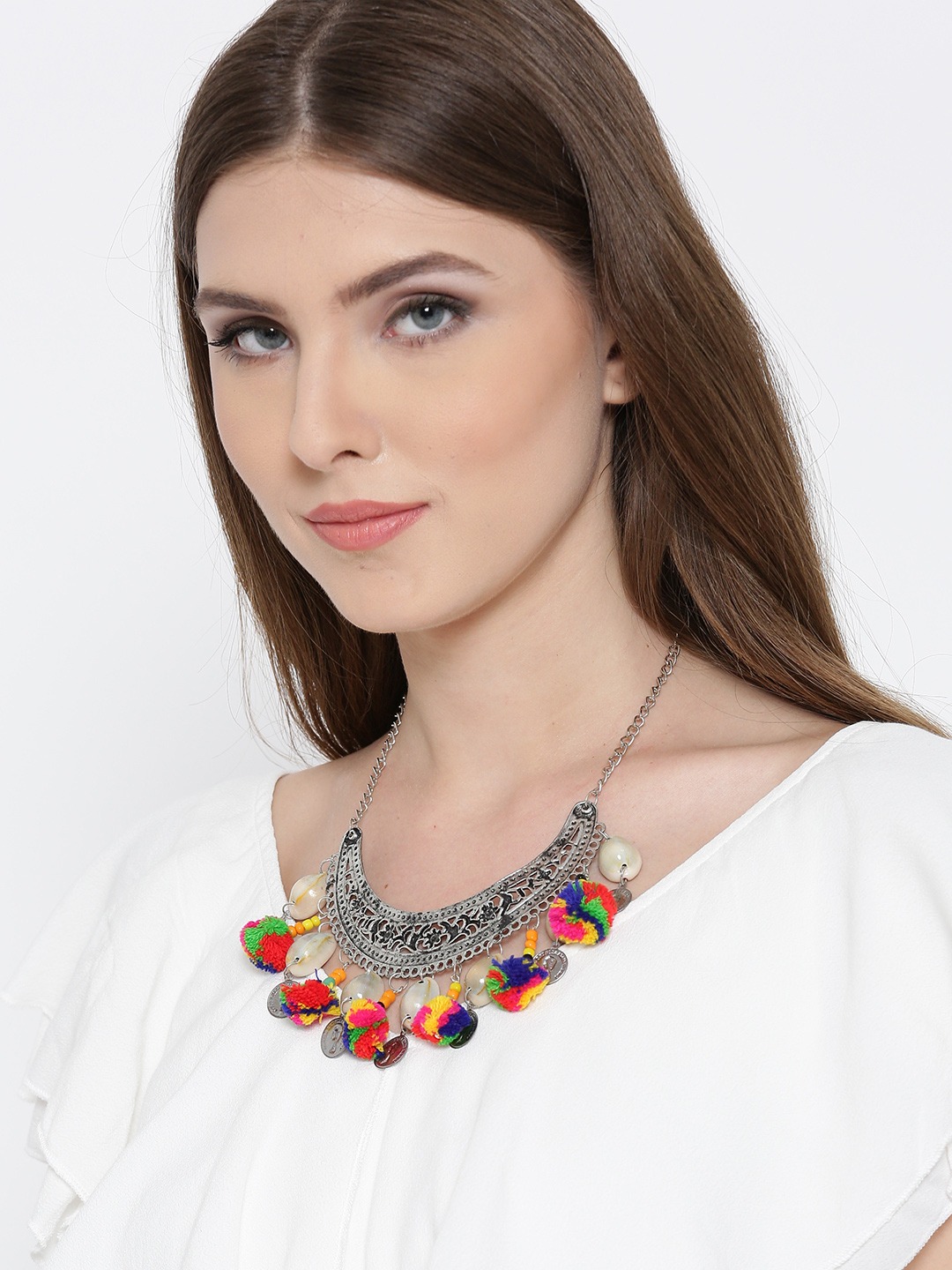 YouBella Oxidised Silver-Plated Cut-Out Necklace