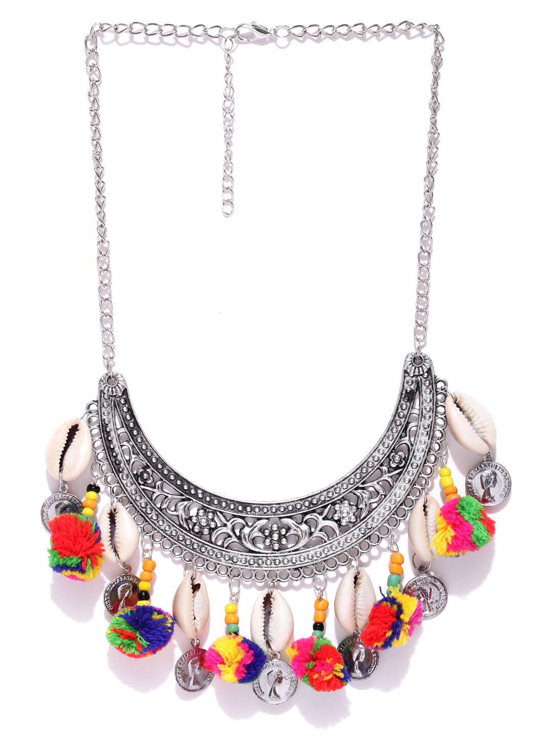 YouBella Oxidised Silver-Plated Cut-Out Necklace