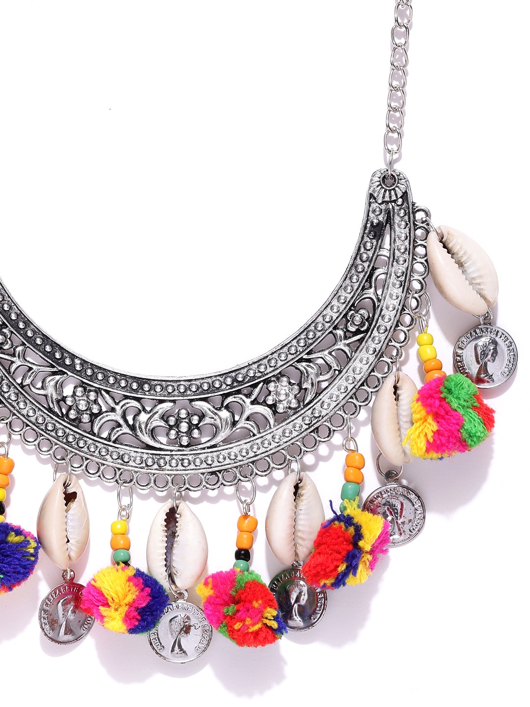 YouBella Oxidised Silver-Plated Cut-Out Necklace