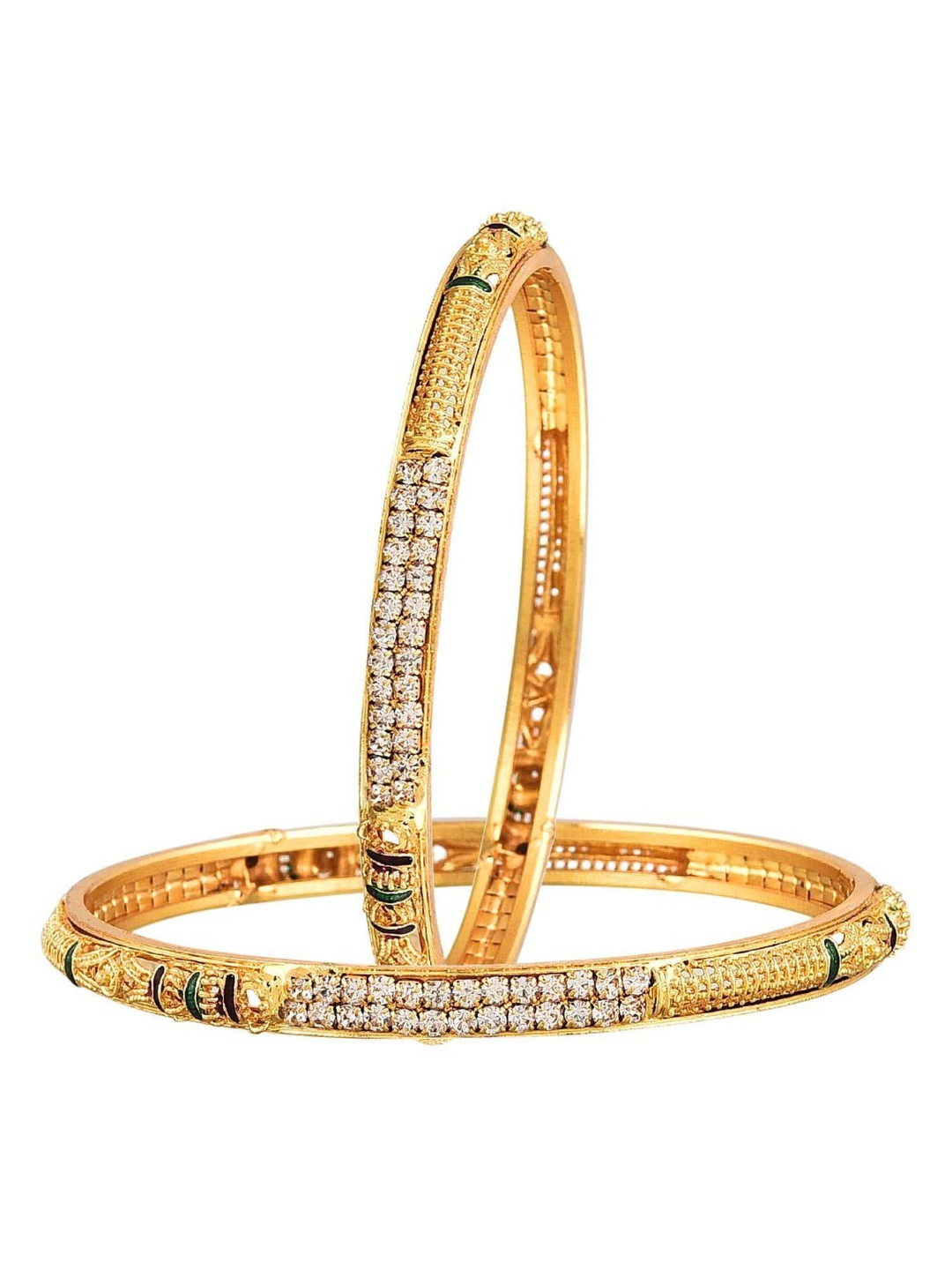 Youbella Gold Plated Brass Bangles, Long Traditional Coin Haram & Red Temple Coin Necklace & Earring Set For Women(2.6)