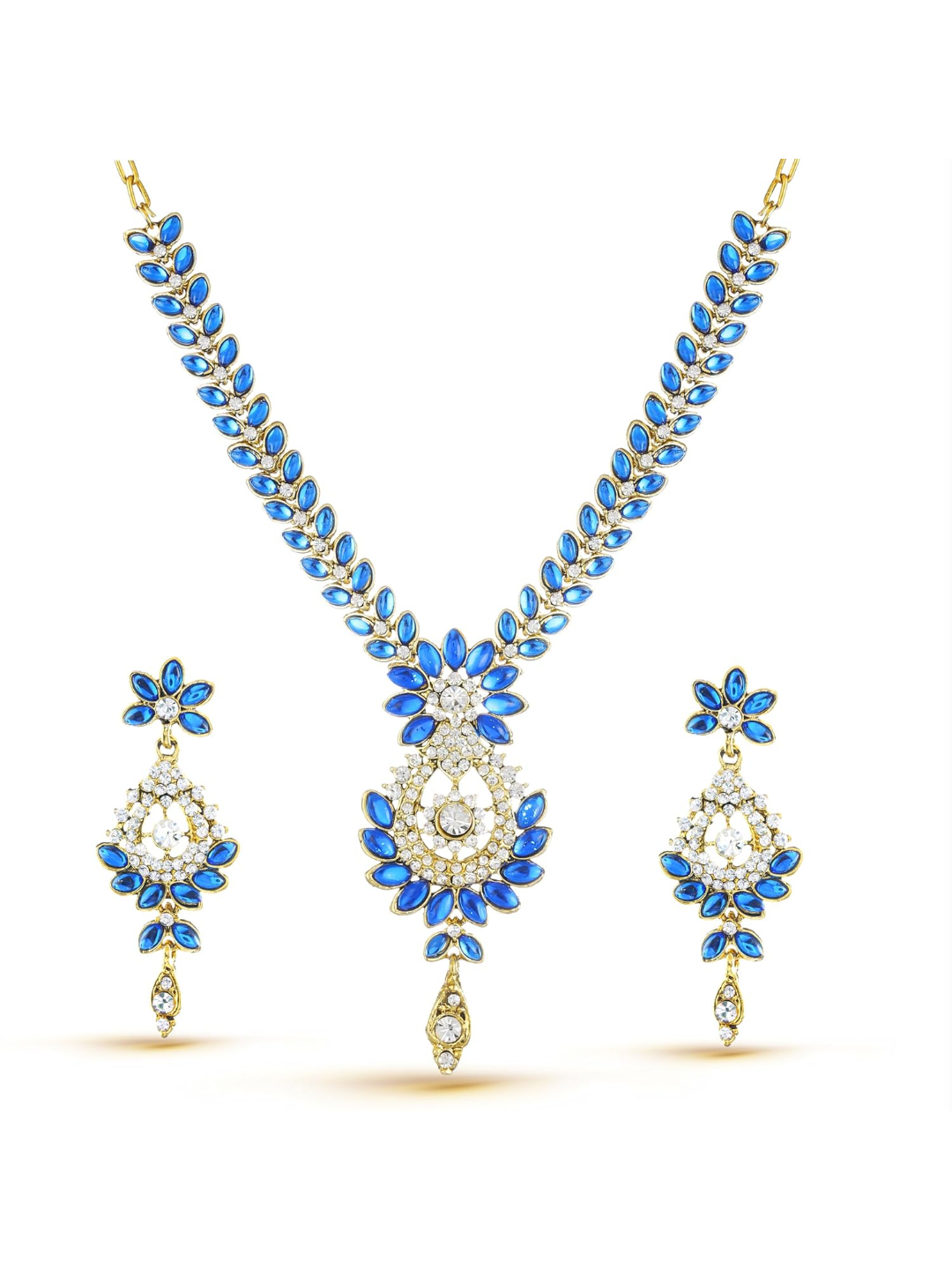 YouBella Jewellery Gold Plated Necklace Jewellery Set with Earrings for Girls/Women (Blue)