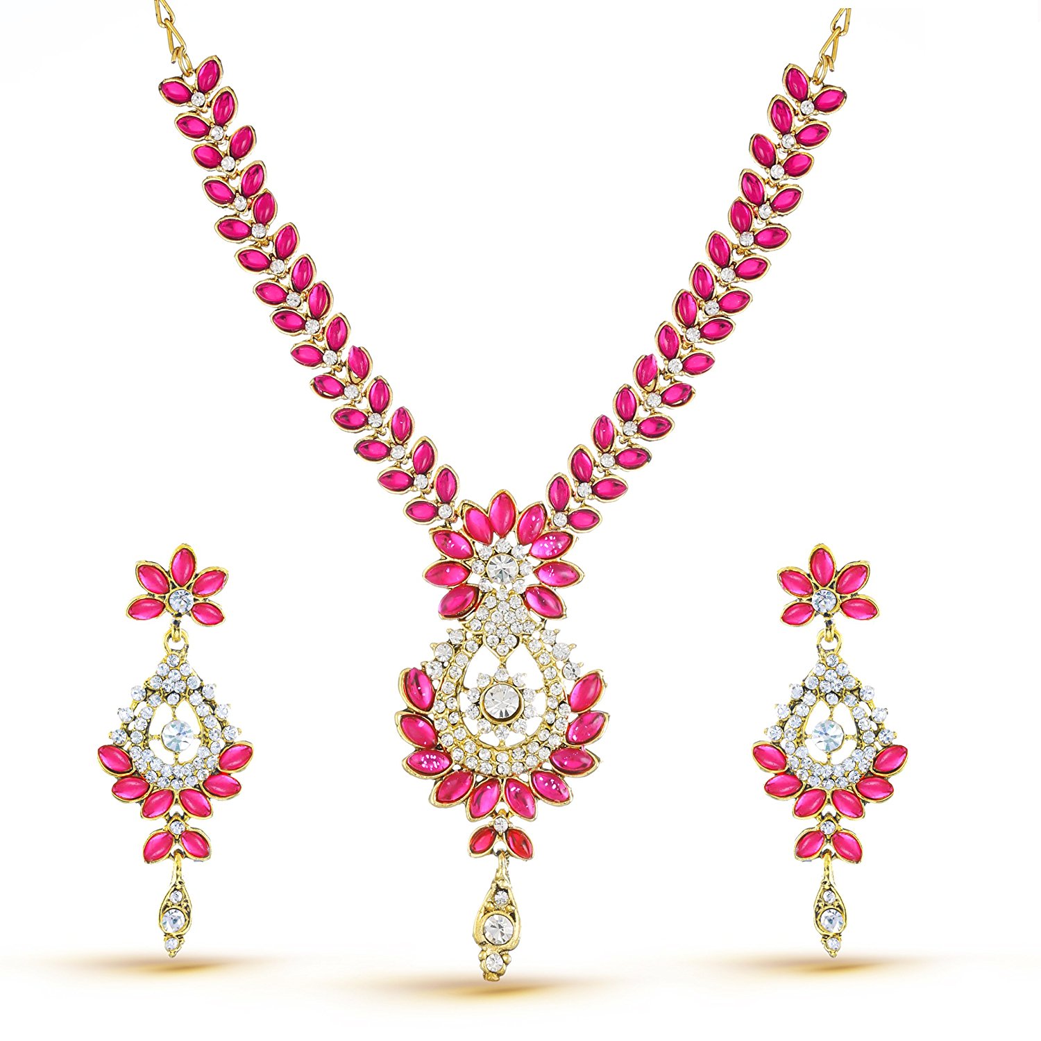 YouBella Jewellery Gold Plated Necklace Jewellery Set with Earrings for Girls/Women (Pink)