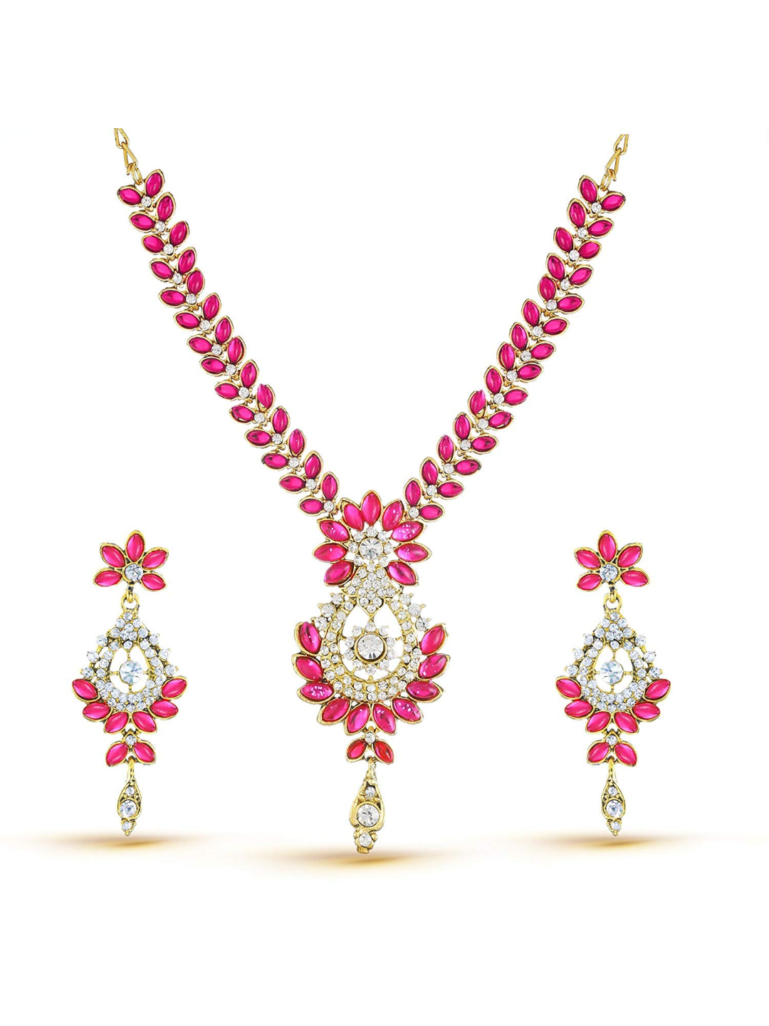 YouBella Jewellery Gold Plated Necklace Jewellery Set with Earrings for Girls/Women (Pink)