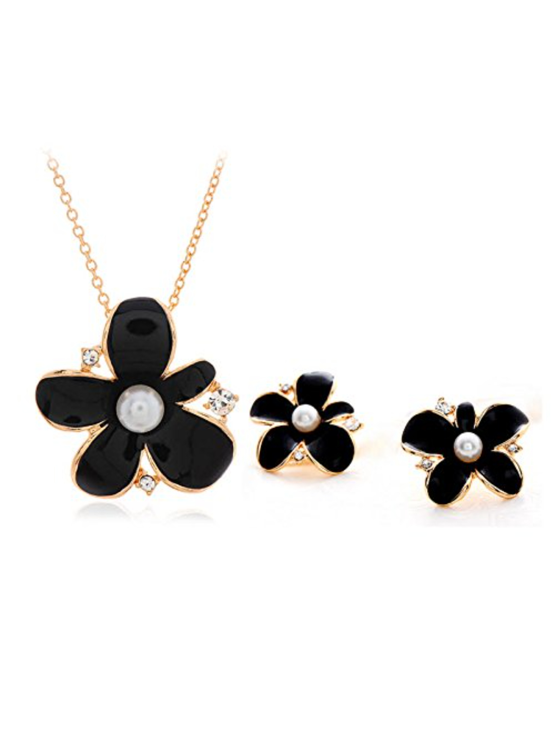 Valentine Gifts : YouBella Jewellery Valentine Collection Gold Plated Pearl Crystal Floral Pendant Necklace Jewellery for Women and Girls (Black)