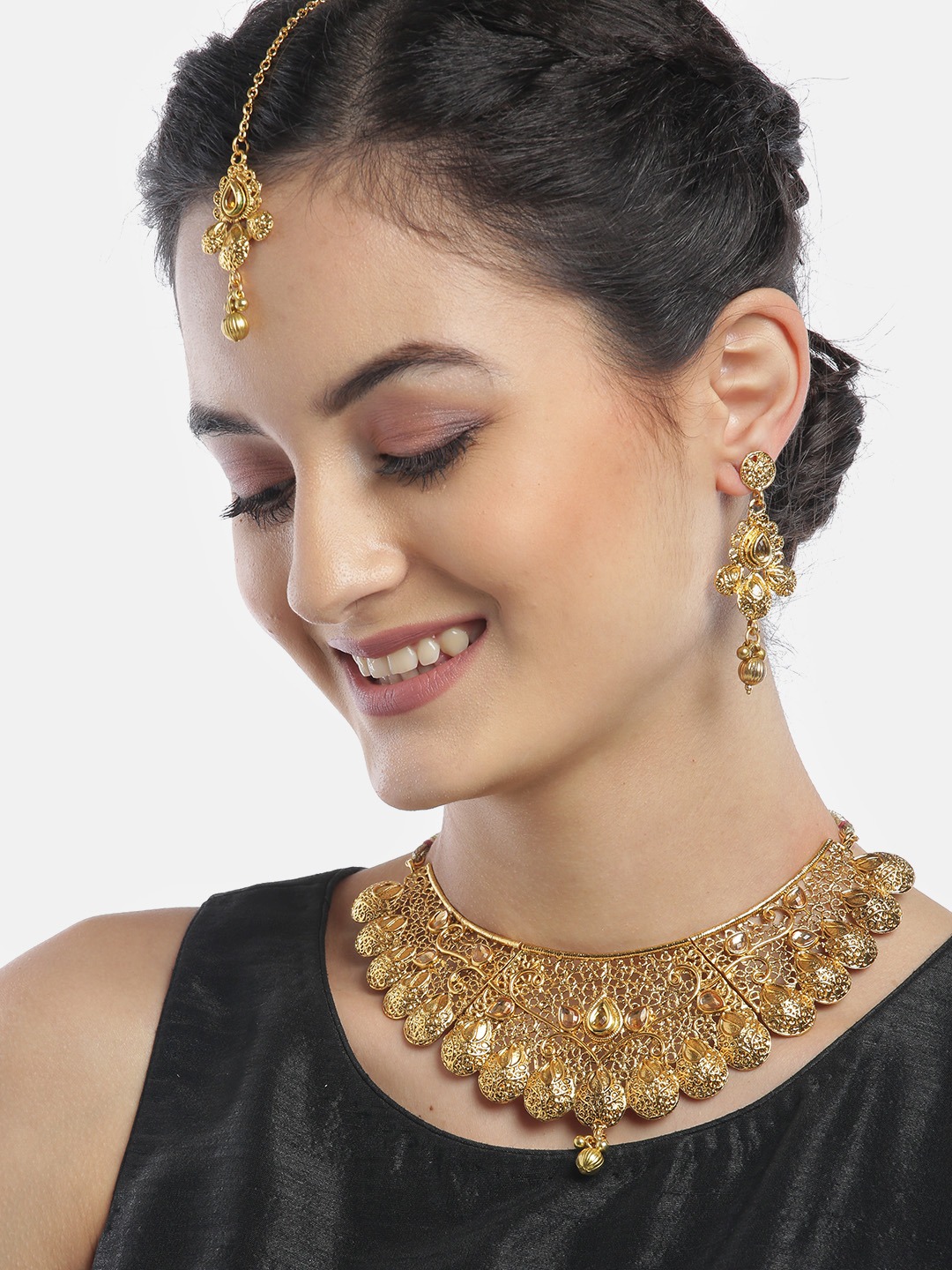YouBella Gold-Plated Stone-Studded Jewellery Set