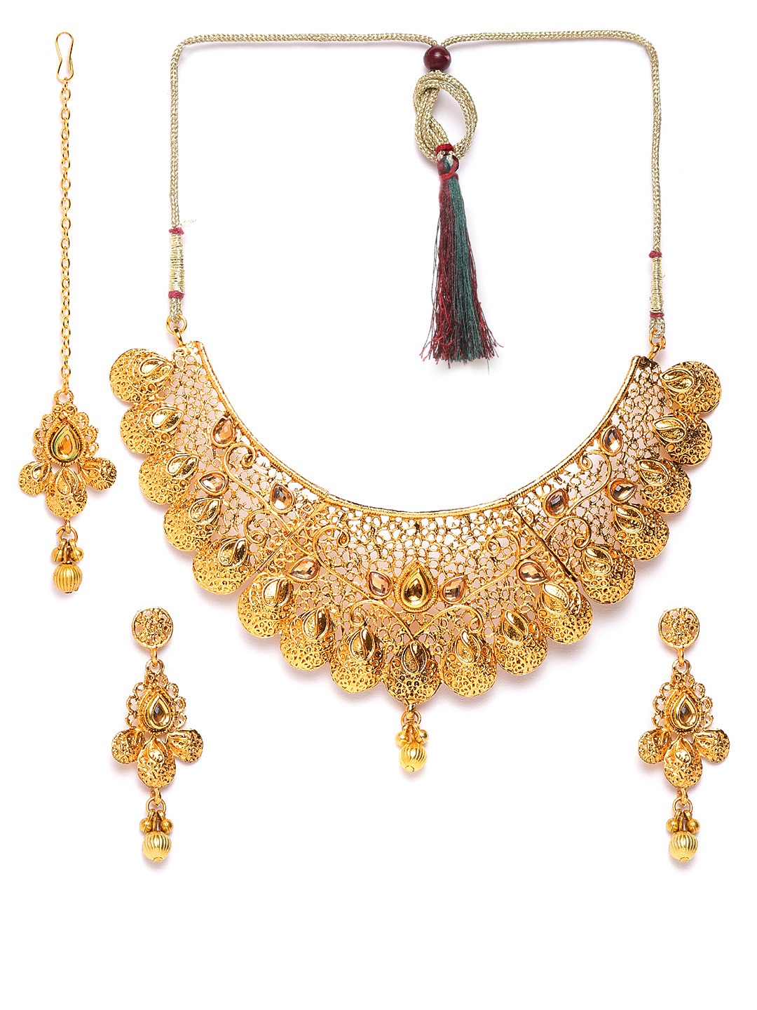 YouBella Gold-Plated Stone-Studded Jewellery Set