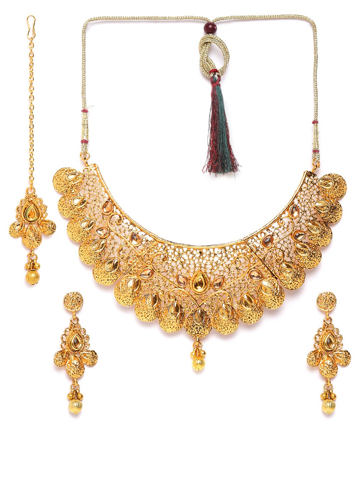 YouBella Gold-Plated Stone-Studded Jewellery Set