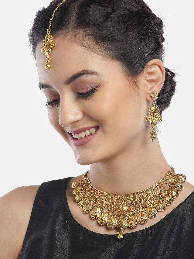 YouBella Gold-Plated Stone-Studded Jewellery Set