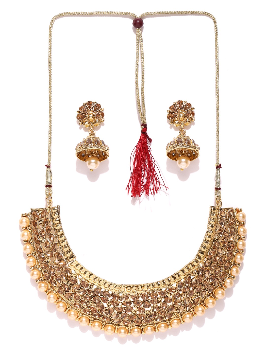 YouBella Cream-Coloured Gold-Plated Stone-Studded Jewellery Set