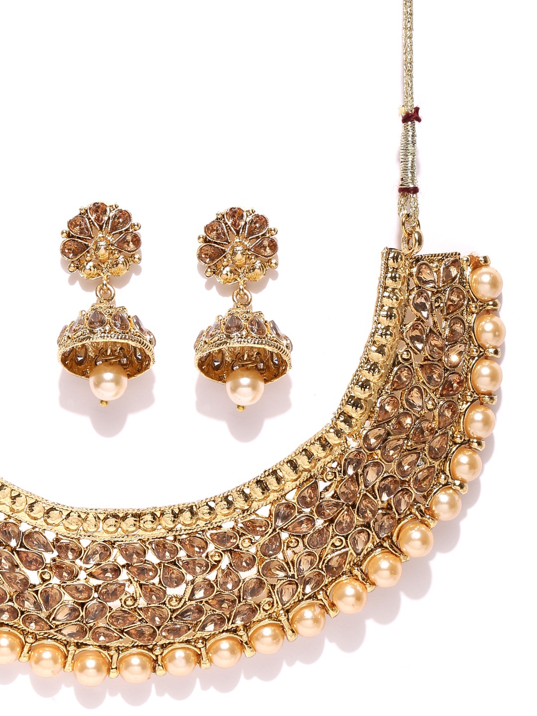 YouBella Women FashionsGold-Plated Cream Stone-Studded Jewellery Set
