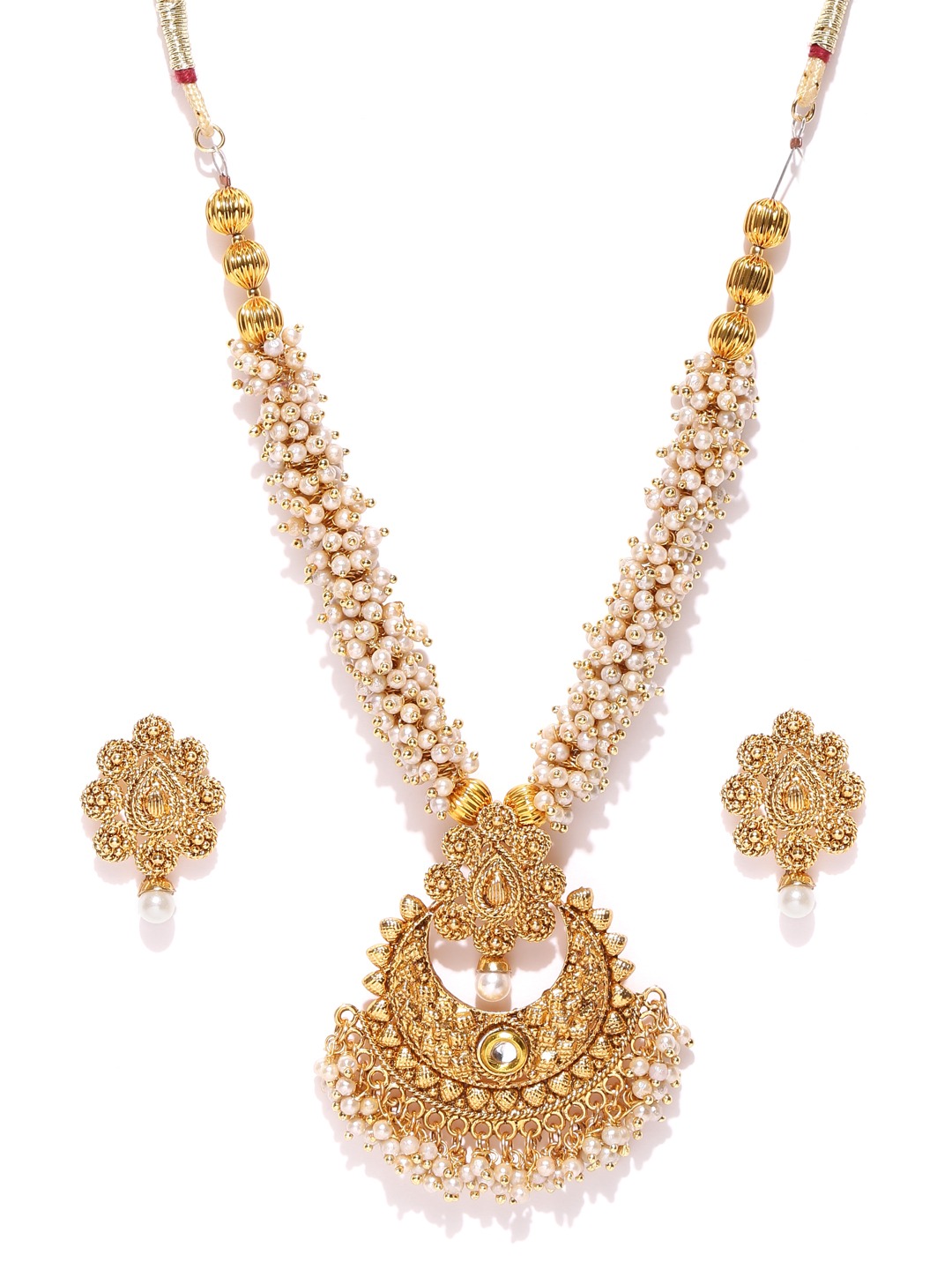 YouBella Women FashionsCream-Coloured Gold-Plated Beaded Jewellery Set