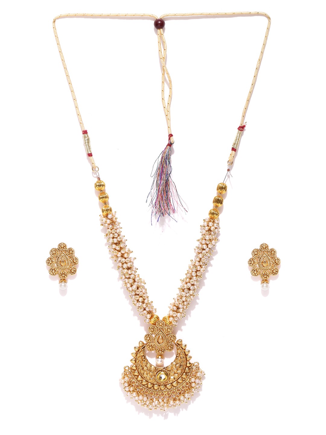 YouBella Women FashionsCream-Coloured Gold-Plated Beaded Jewellery Set