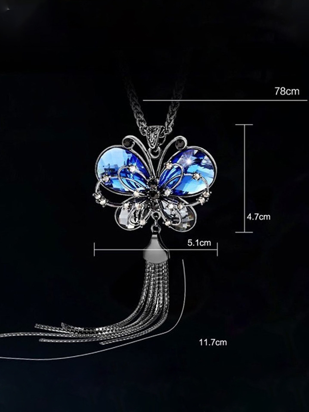 YouBella Fashion Jewellery Stylish Pendants for Girls with Long Chain Pendent Party Necklace for Women & Girls (Silver Blue)