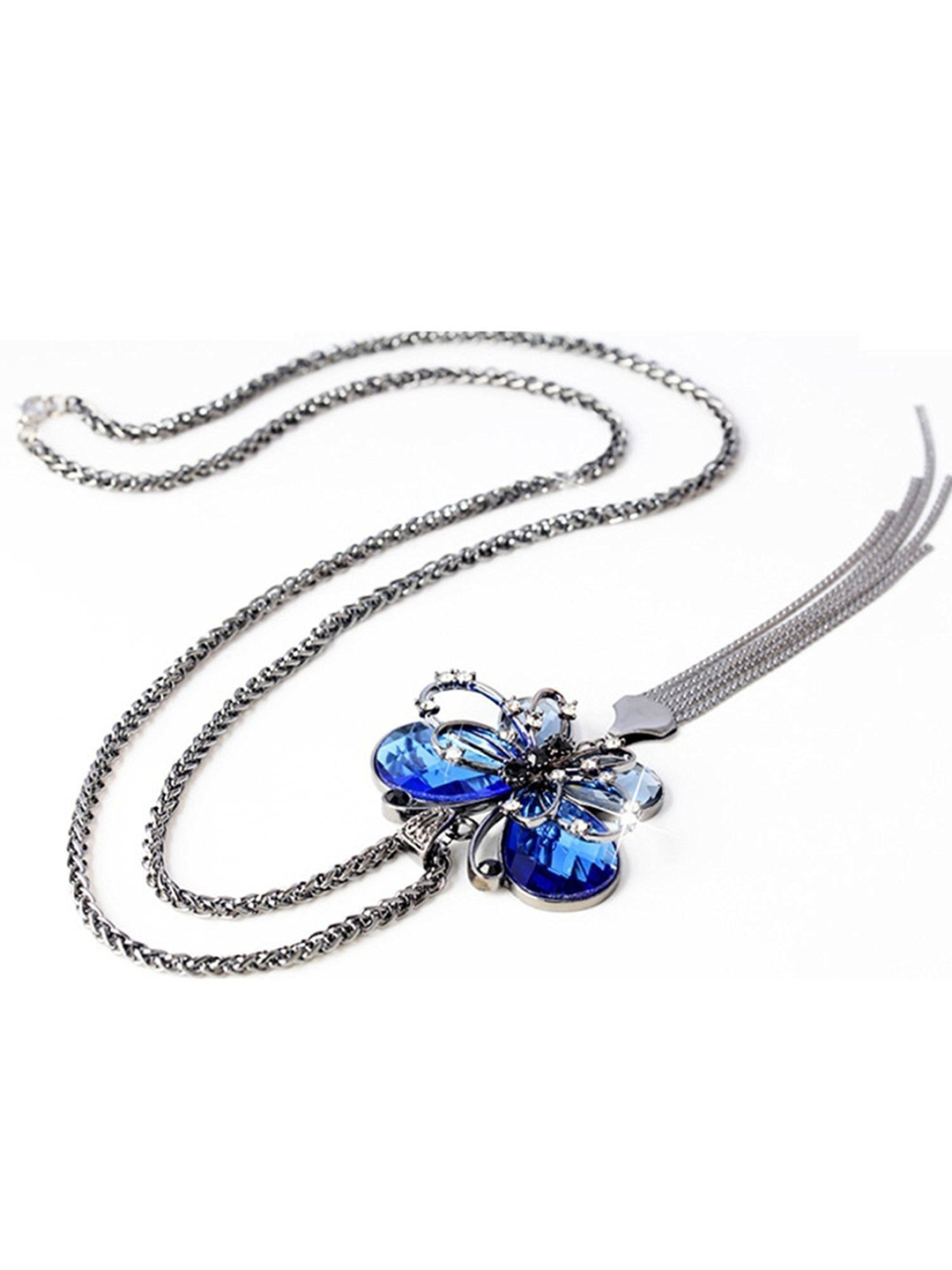 YouBella Fashion Jewellery Stylish Pendants for Girls with Long Chain Pendent Party Necklace for Women & Girls (Silver Blue)