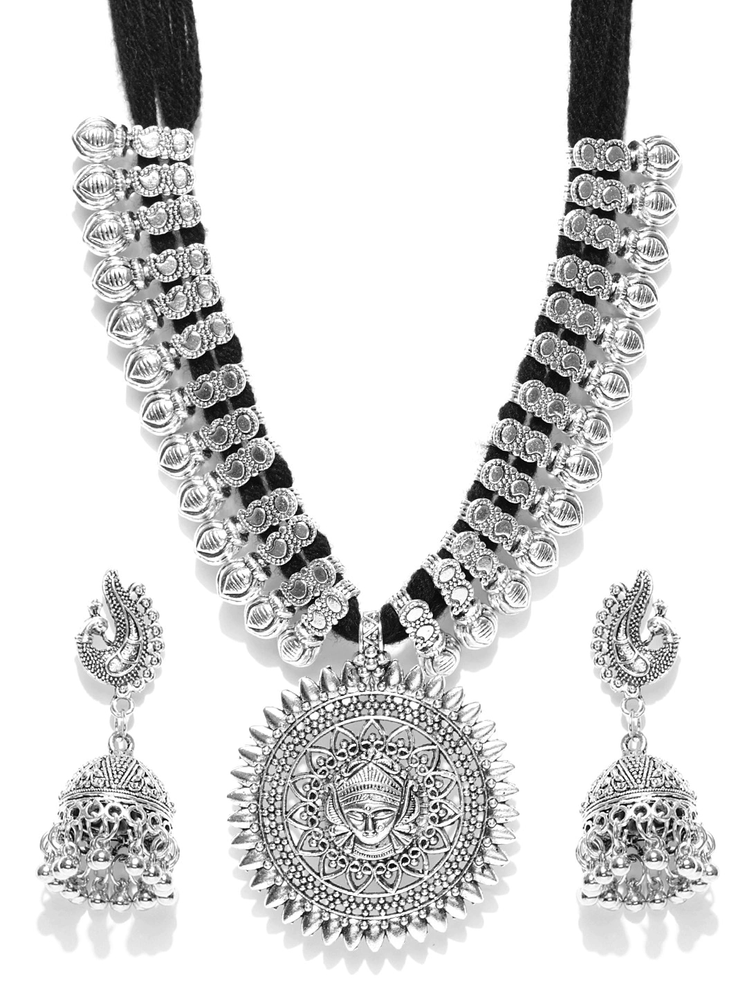 YouBella Stylish Latest Afghani Oxidised Jewellery Silver Plated Jewellery Set for Women (BLACK)(YBNK_5488)