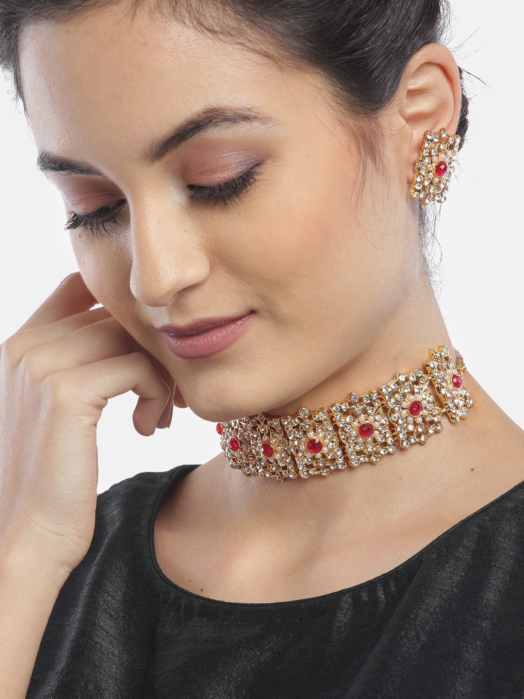 YouBella Stylish Latest Traditional Jewellery Gold Plated Jewellery Set for Women (Golden)(YBNK_5491)