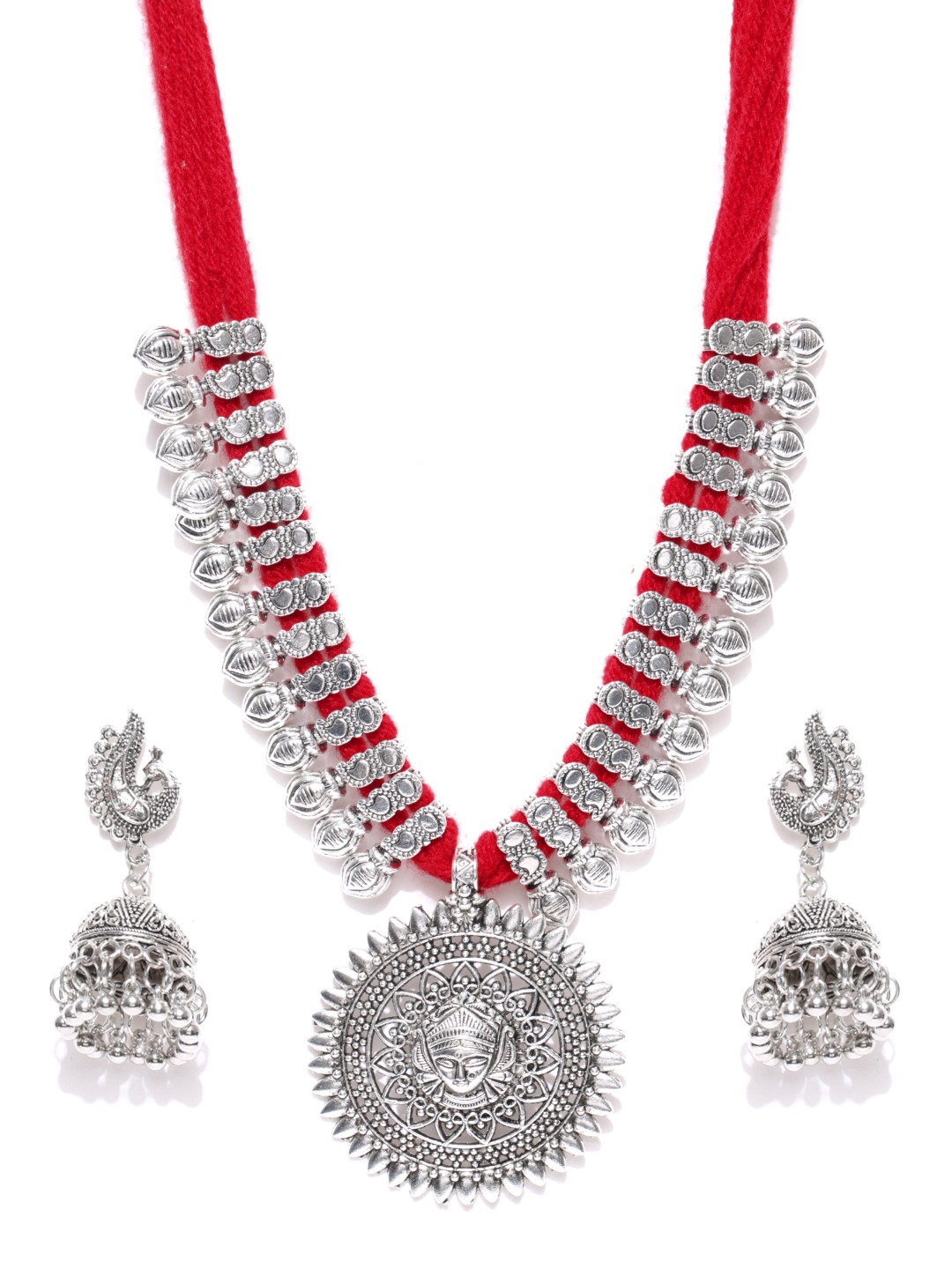 YouBella Stylish Latest Traditional Jewellery Silver Plated Jewellery Set for Women (RED)(YBNK_5498)