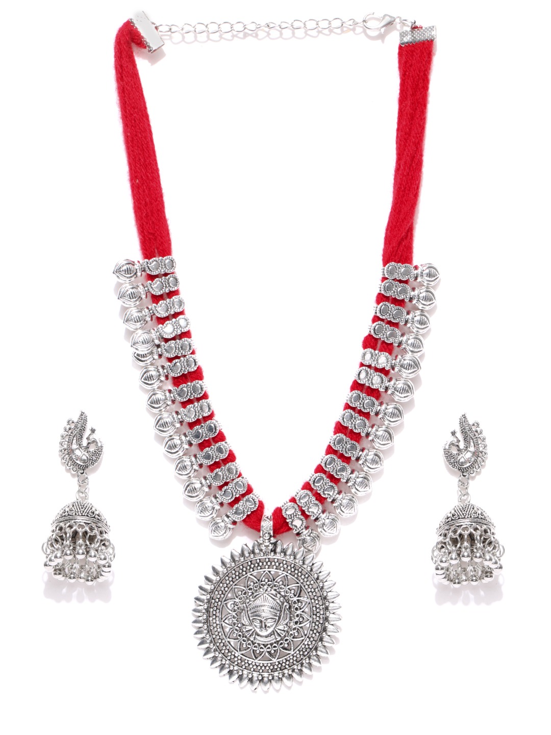 YouBella Stylish Latest Traditional Jewellery Silver Plated Jewellery Set for Women (RED)(YBNK_5498)