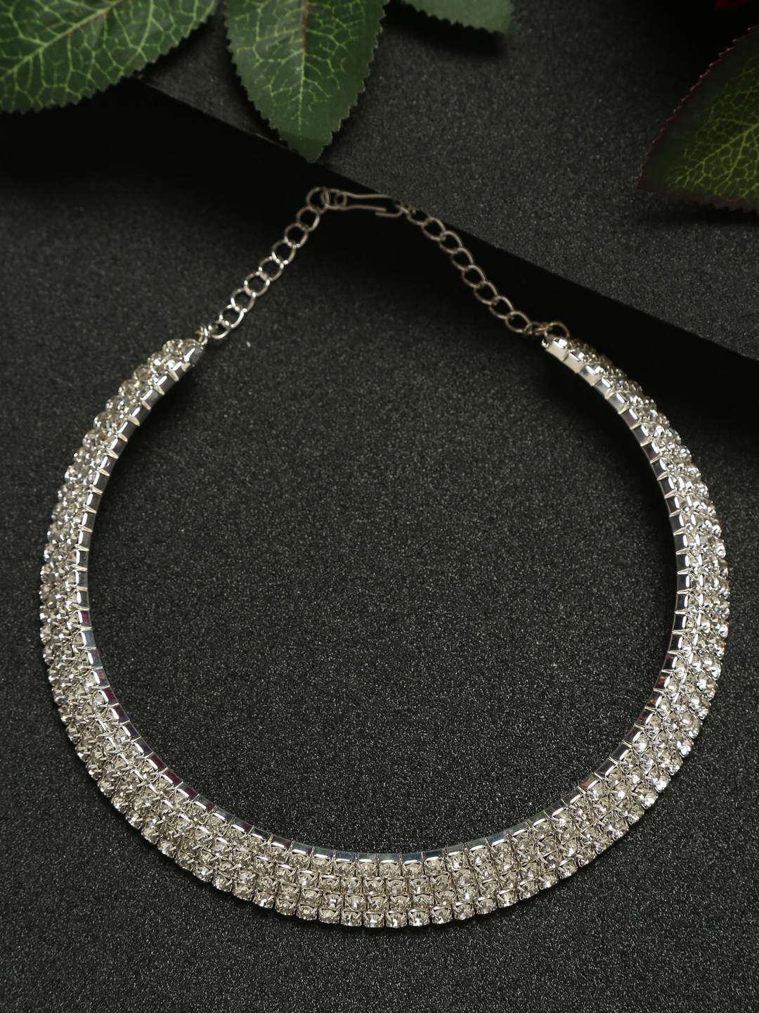 YouBella Stylish Latest Traditional Jewellery Silver Plated Choker Necklace for Women (White)(YBNK_5502)