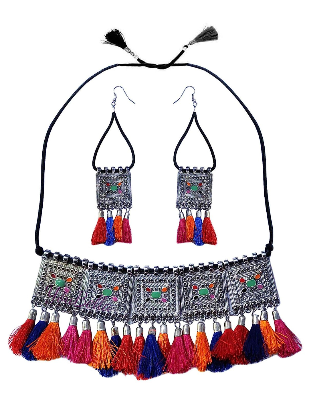 YouBella Stylish Latest Traditional Jewellery Silver Plated Jewellery Set for Women (MULTI)(YBNK_5514)