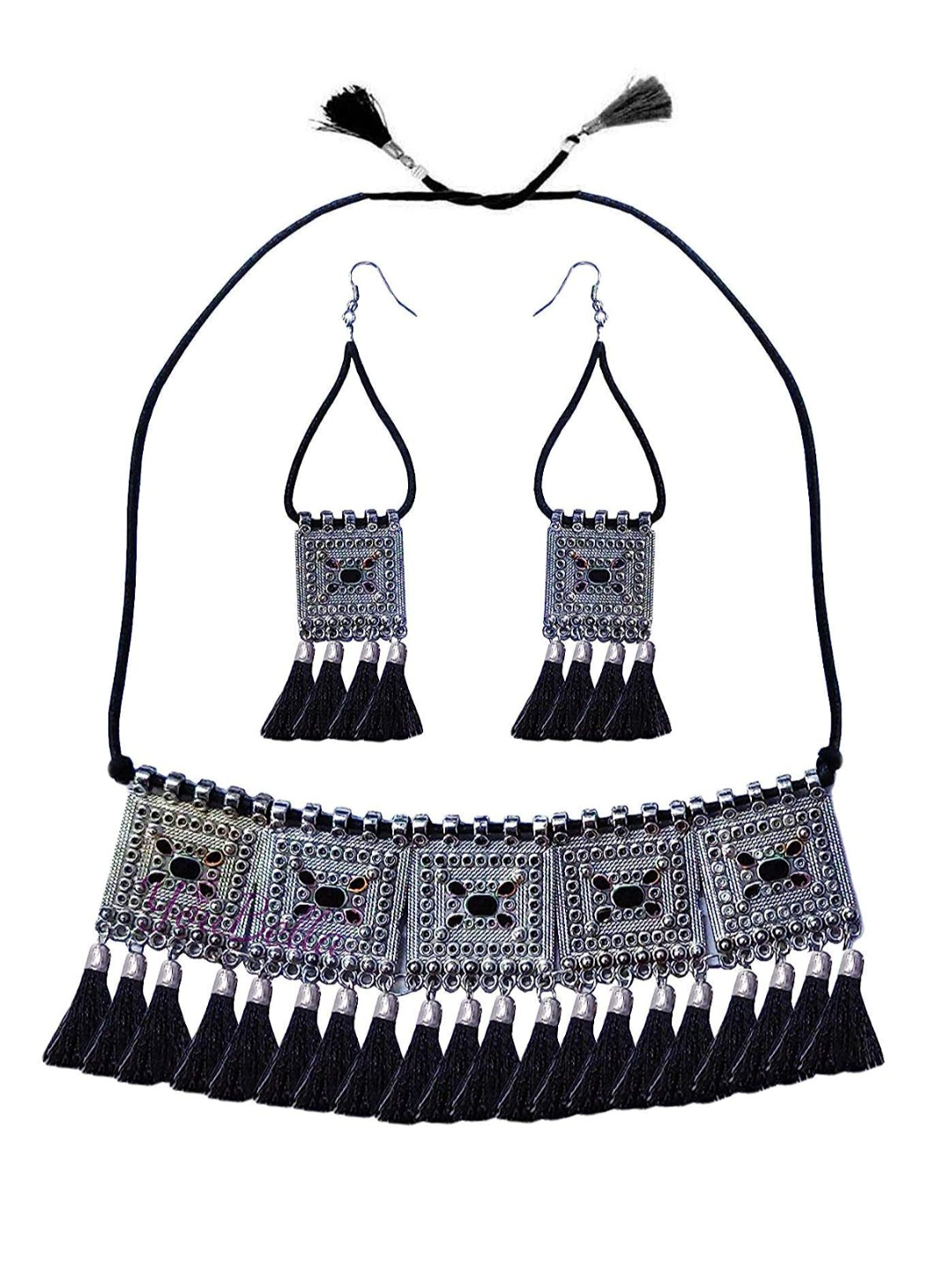 YouBella Stylish Latest Traditional Jewellery Silver Plated Jewellery Set for Women (BLACK)(YBNK_5515)