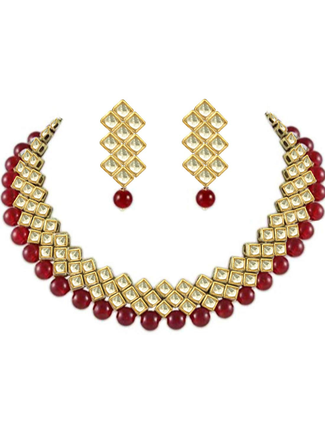 YouBella Jewellery Sets for Women Gold Plated Kundan Necklace Jewellery Set with Earrings for Girls/Wome (Red)