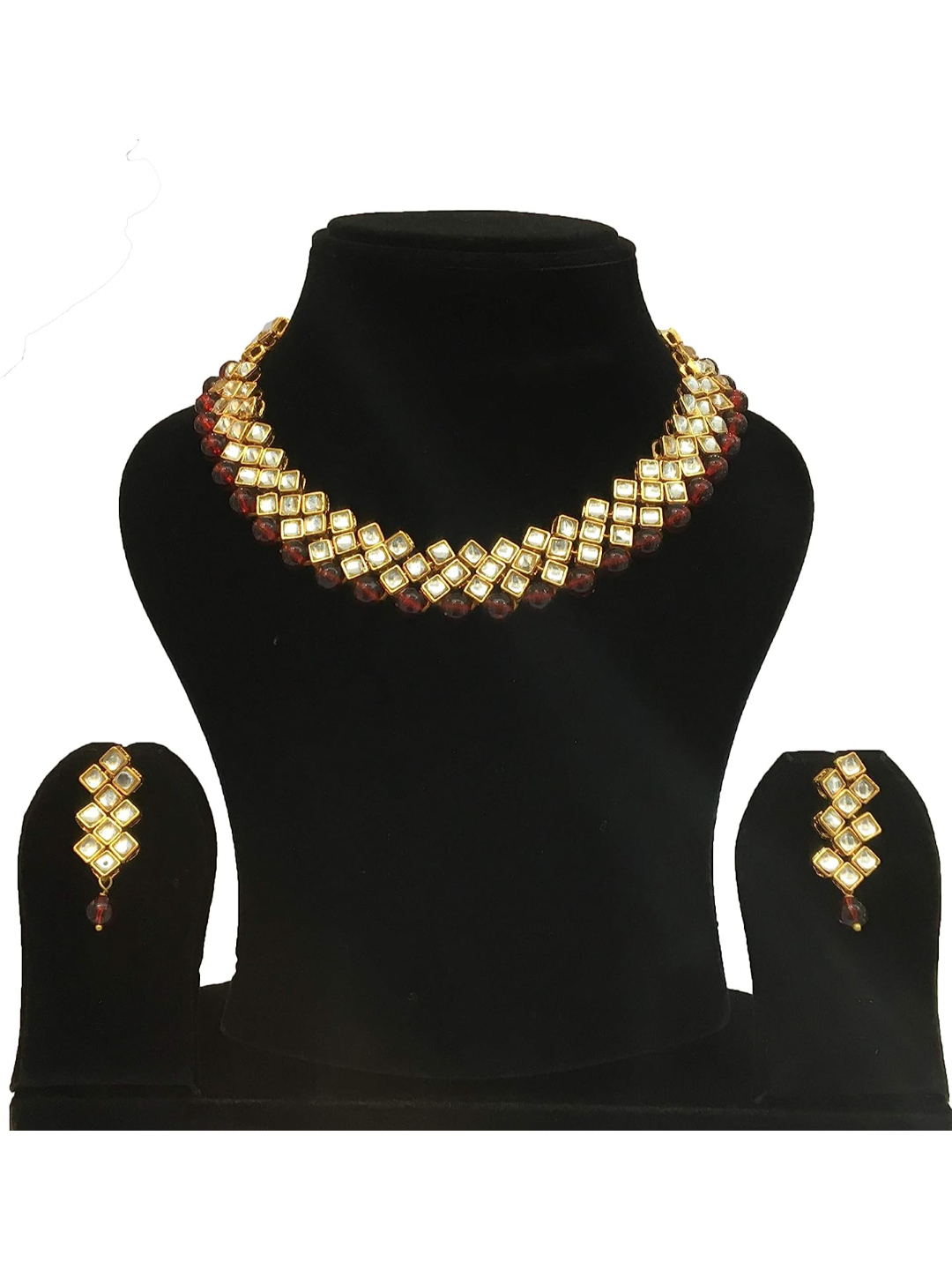 YouBella Jewellery Sets for Women Gold Plated Kundan Necklace Jewellery Set with Earrings for Girls/Wome (Red)