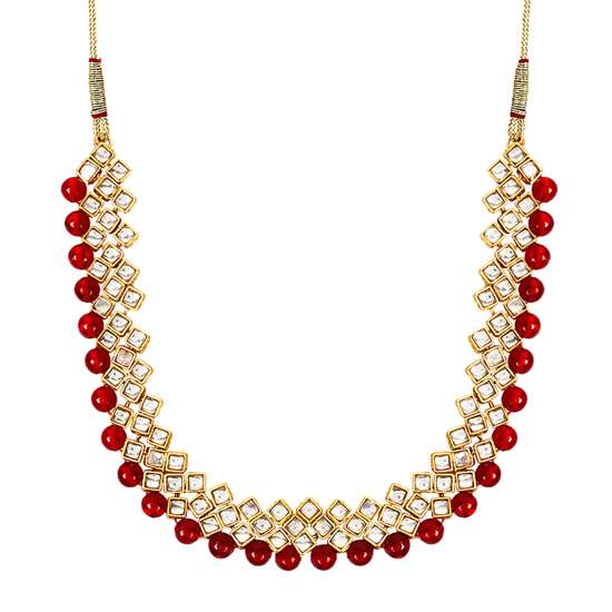YouBella Jewellery Sets for Women Gold Plated Kundan Necklace Jewellery Set with Earrings for Girls/Wome (Red)
