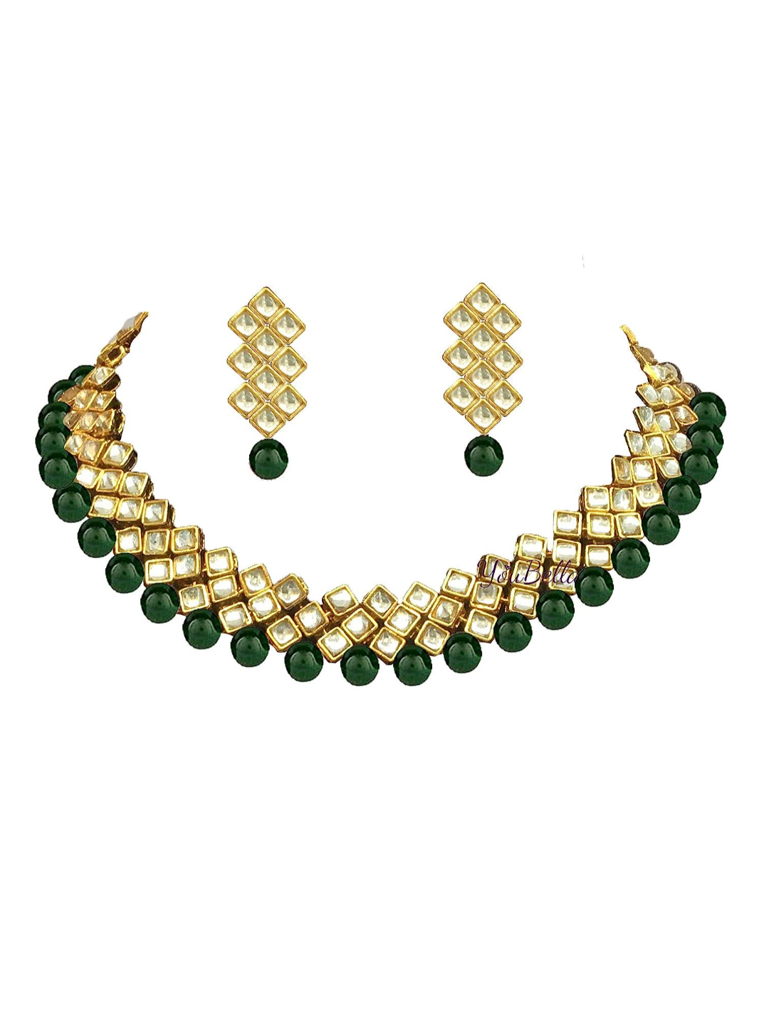 YouBella Jewellery Sets for Women Gold Plated Kundan Necklace Jewellery Set with Earrings for Girls/Wome (Green)