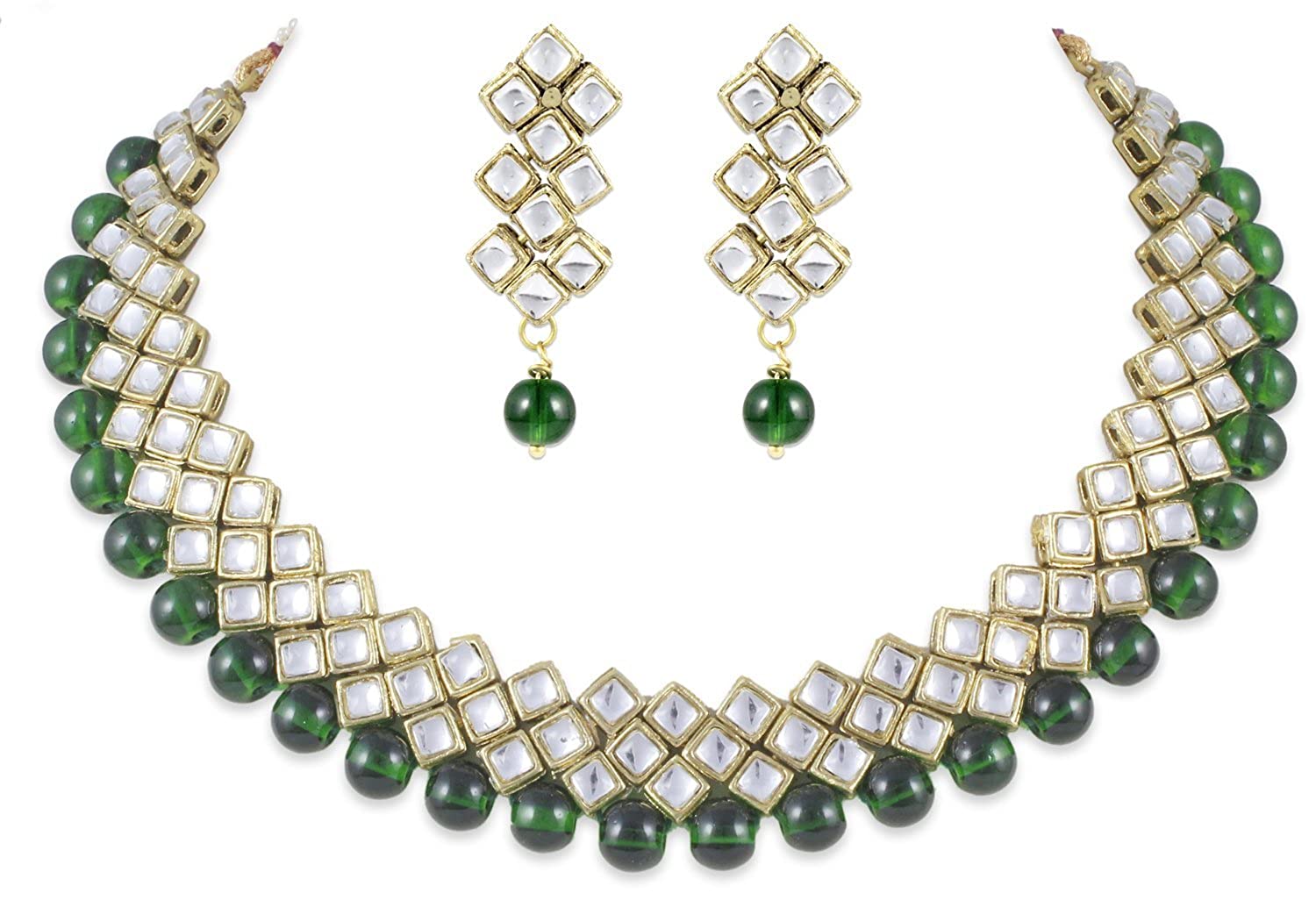 YouBella Jewellery Sets for Women Gold Plated Kundan Necklace Jewellery Set with Earrings for Girls/Wome (Green)