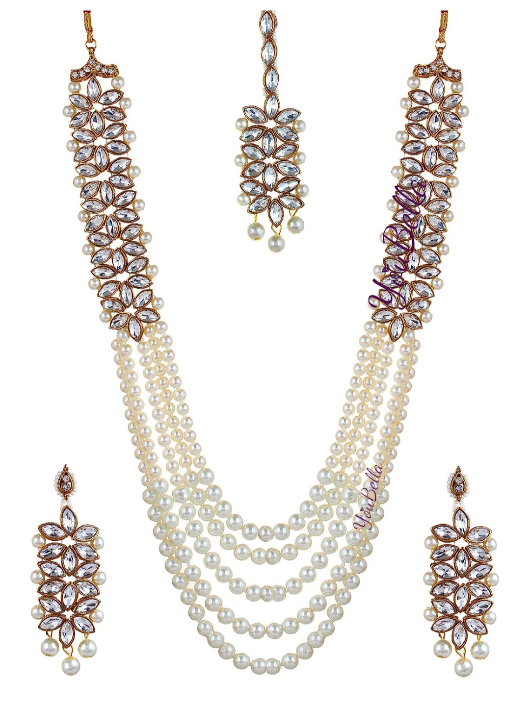 YouBella Stylish Latest Traditional Jewellery Pearl Jewellery Set for Women (White)(YBNK_5523)