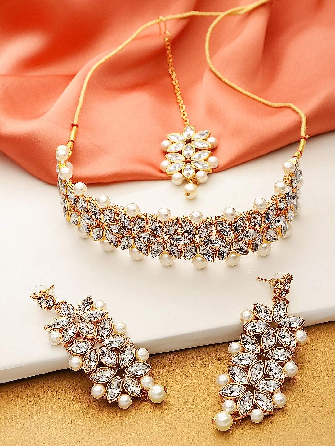 YouBella Stylish Latest Traditional Jewellery Pearl Jewellery Set for Women (White)(YBNK_5524)