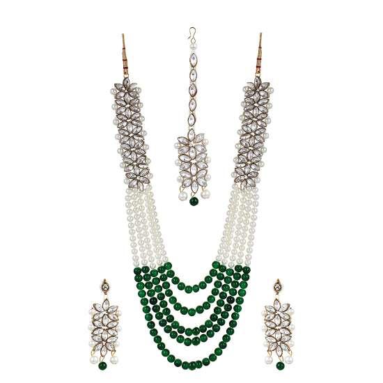 YouBella Jewellery Sets for Women Gold Plated Wedding Bridal Necklace Jewellery Set with Earrings for Girls/Women (Green)