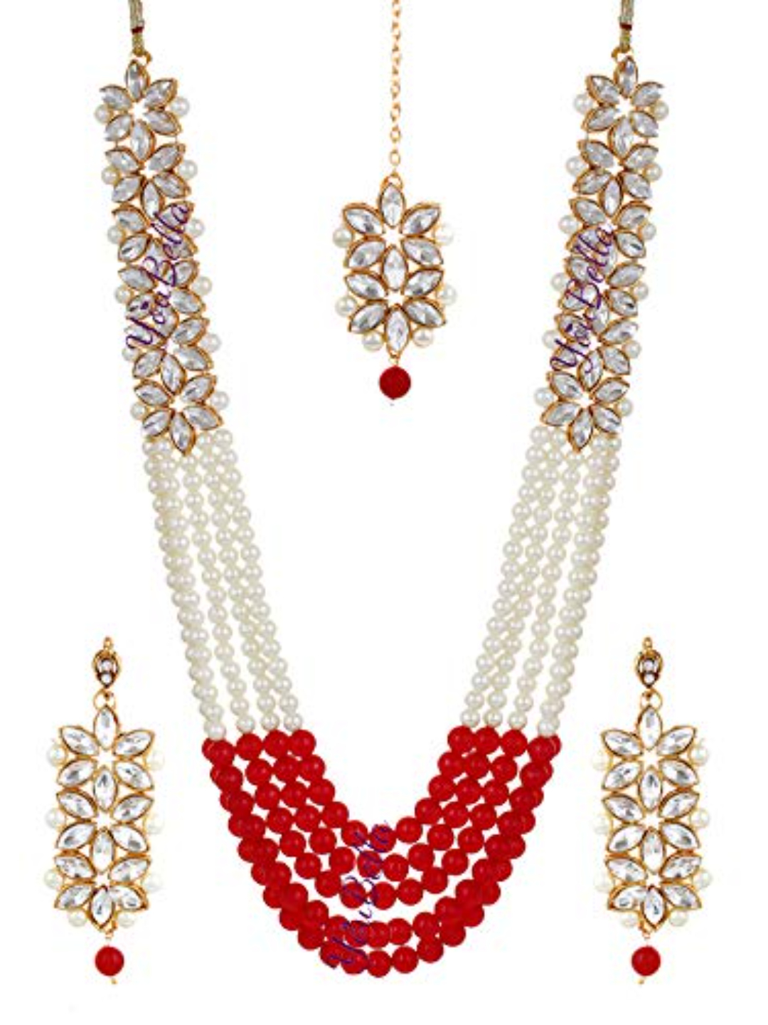 YouBella Jewellery Sets for Women Gold Plated Wedding Bridal Necklace Jewellery Set with Earrings for Girls/Women (Red)
