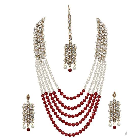 YouBella Jewellery Sets for Women Gold Plated Wedding Bridal Necklace Jewellery Set with Earrings for Girls/Women (Red)