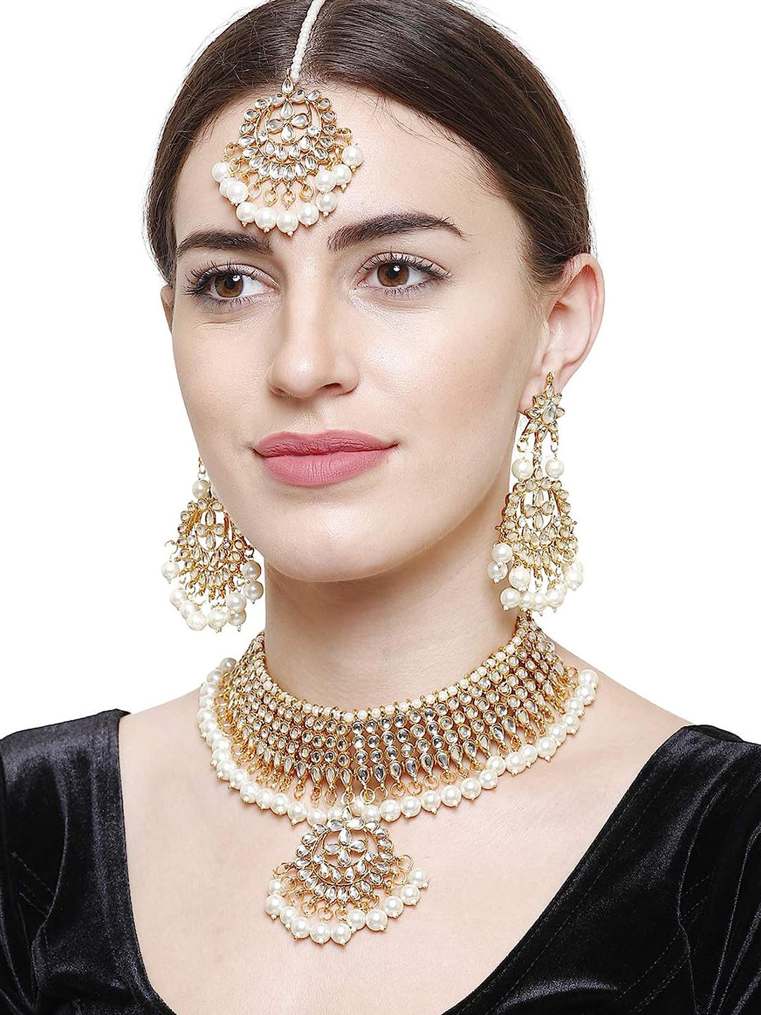 YouBella Stylish Latest Traditional Jewellery Gold Plated and Pearl Jewellery Set for Women (White)(YBNK_5528)
