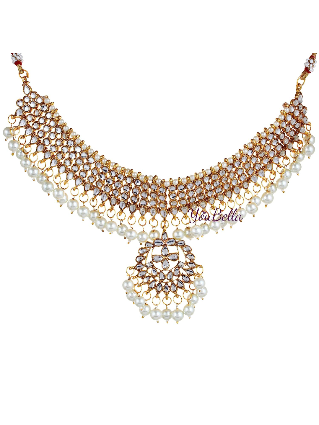 YouBella Stylish Latest Traditional Jewellery Gold Plated and Pearl Jewellery Set for Women (White)(YBNK_5528)