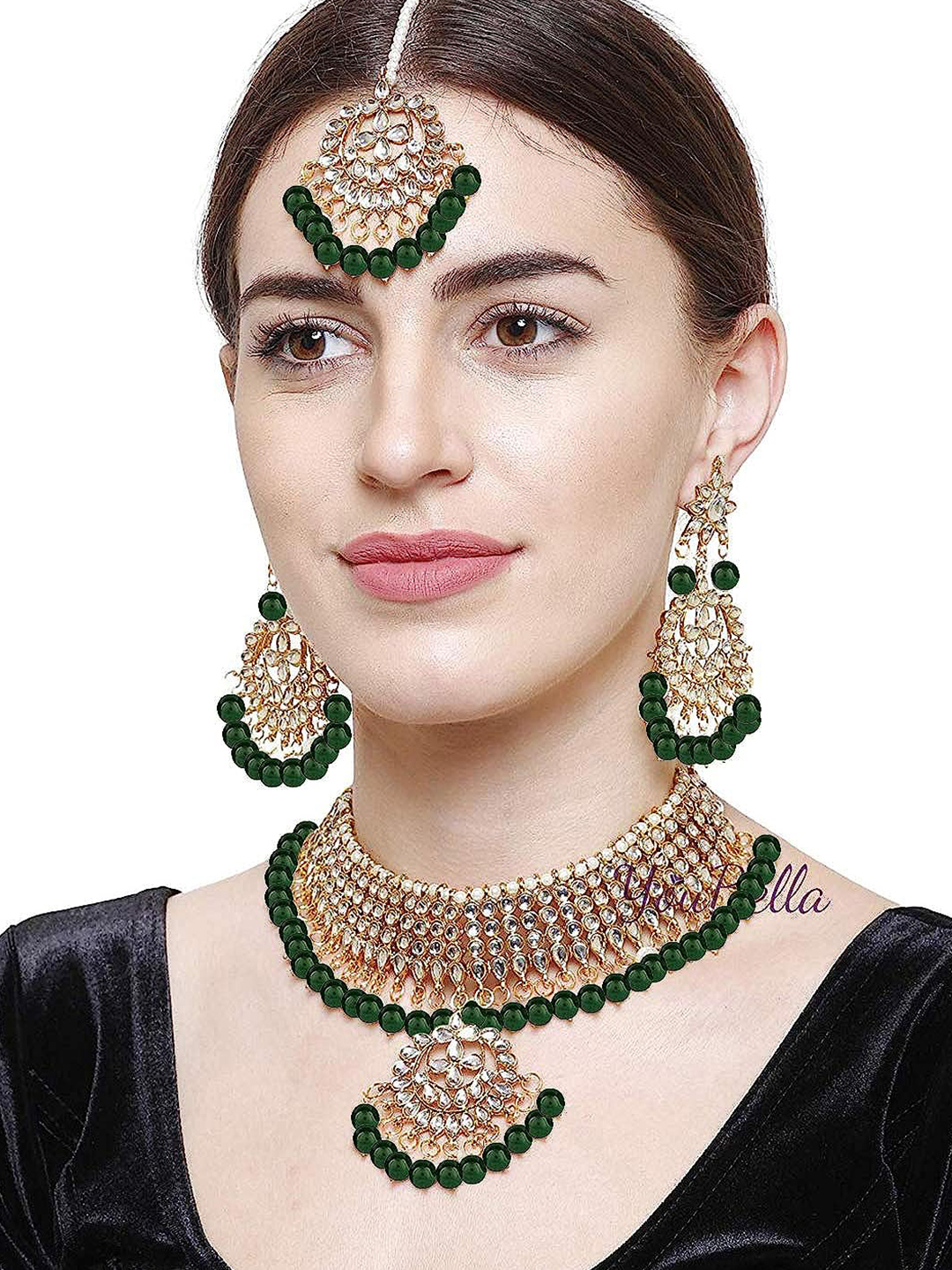 YouBella Jewellery Sets for Women Gold Plated Kundan Wedding Bridal Necklace Jewellery Set with Earrings for Girls/Women (Green)