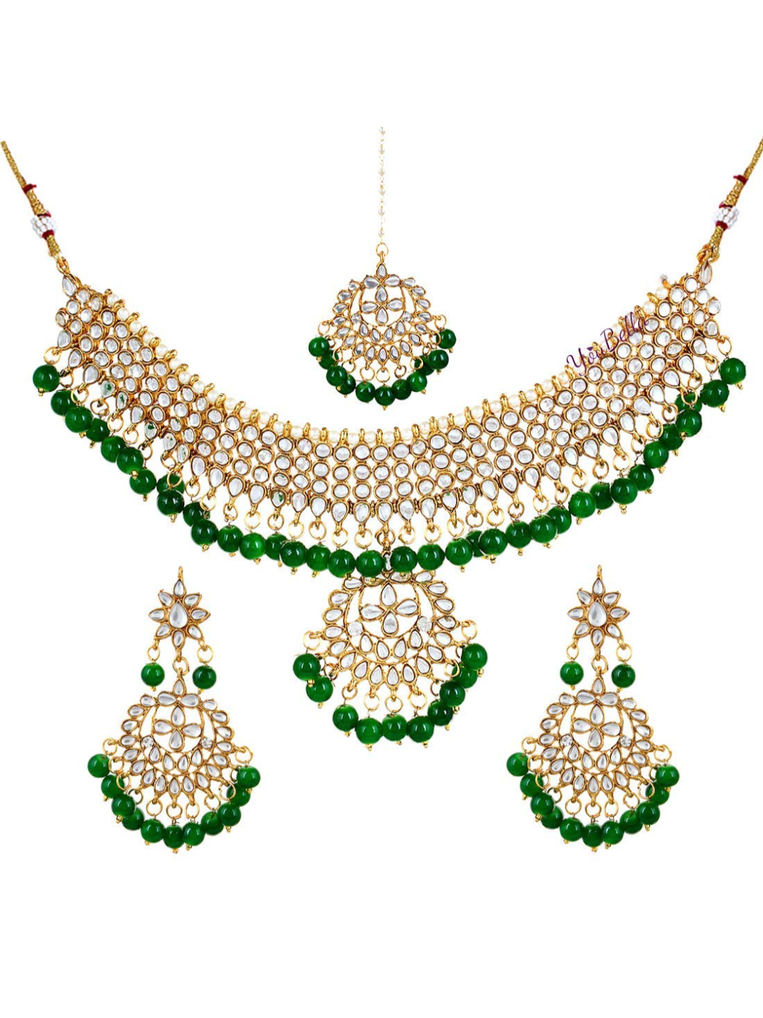 YouBella Jewellery Sets for Women Gold Plated Kundan Wedding Bridal Necklace Jewellery Set with Earrings for Girls/Women (Green)