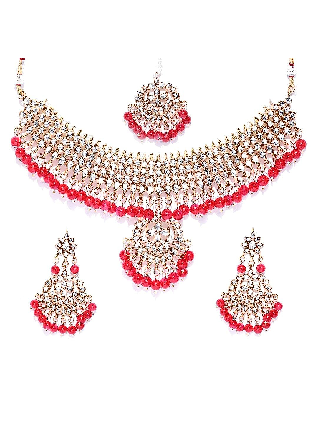YouBella Jewellery Sets for Women Gold Plated Kundan Wedding Bridal Necklace Jewellery Set with Earrings for Girls/Women (Red)