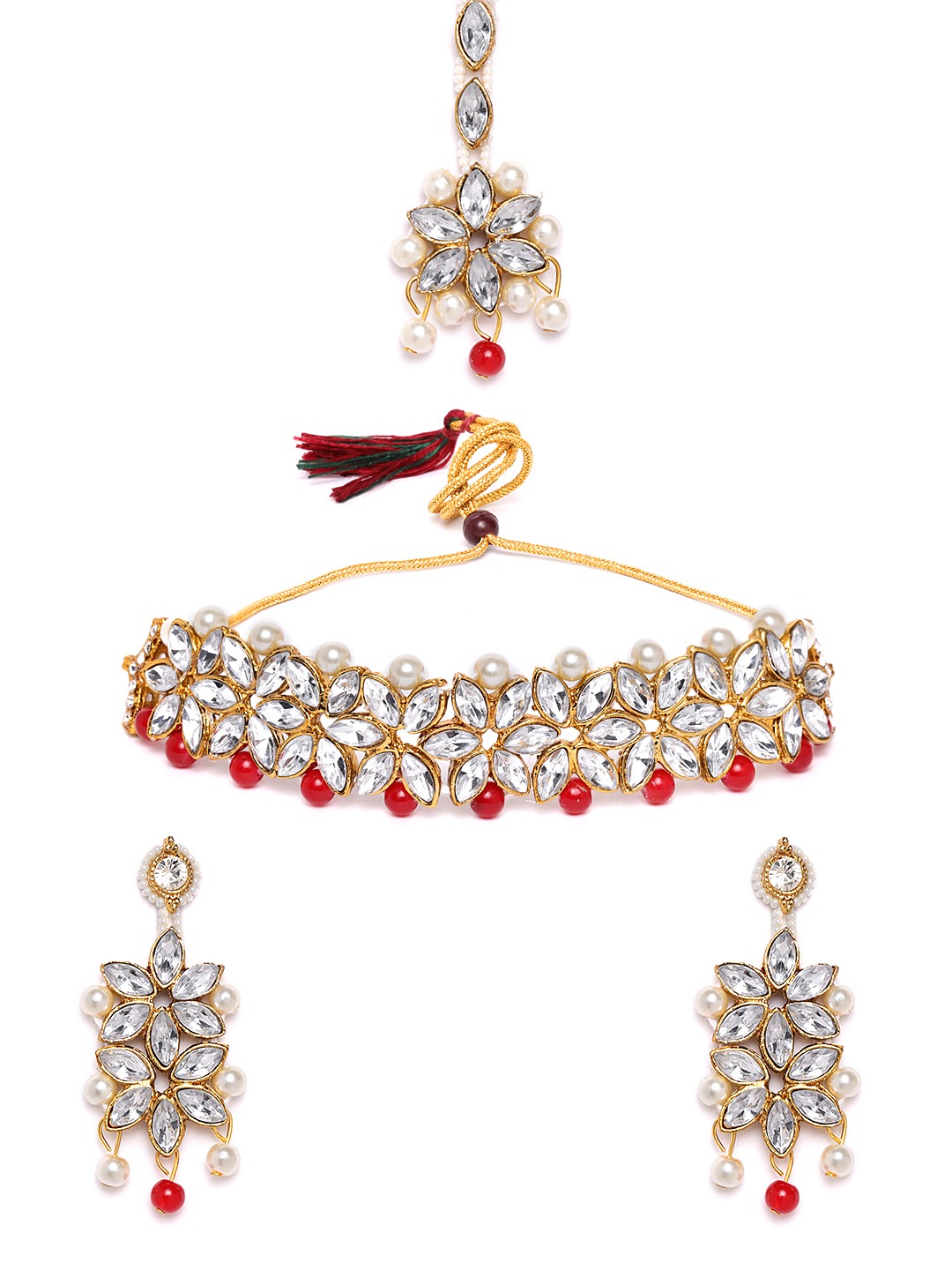 YouBella Stylish Latest Traditional Jewellery Gold Plated Jewellery Set for Women (Red)(YBNK_5535)