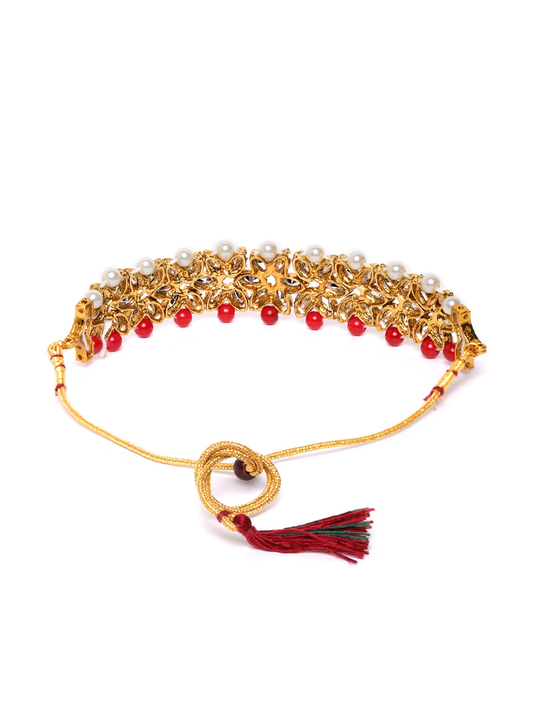 YouBella Red  Off-White Gold-Plated Stone-Studded Beaded Jewellery Set