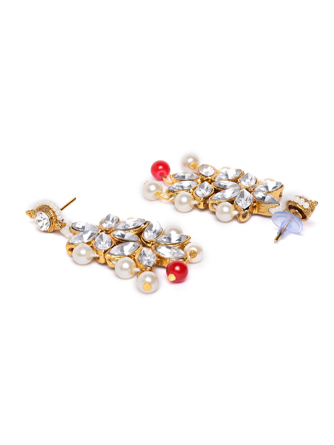 YouBella Red  Off-White Gold-Plated Stone-Studded Beaded Jewellery Set